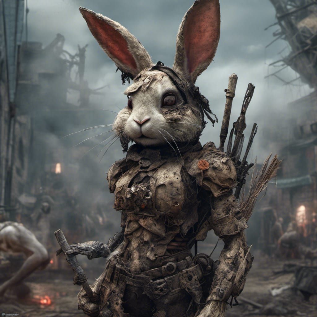 Muscular Bunny Rabbit with Cigarette in Horror Style