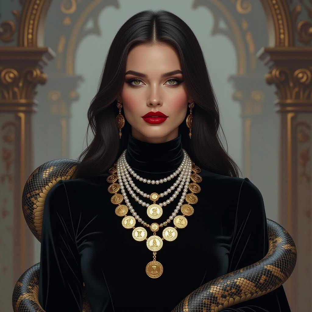 Mystical Woman with Snake in Matte Painting Style