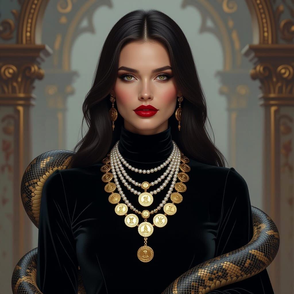 Mystical Woman with Snake in Matte Painting Style