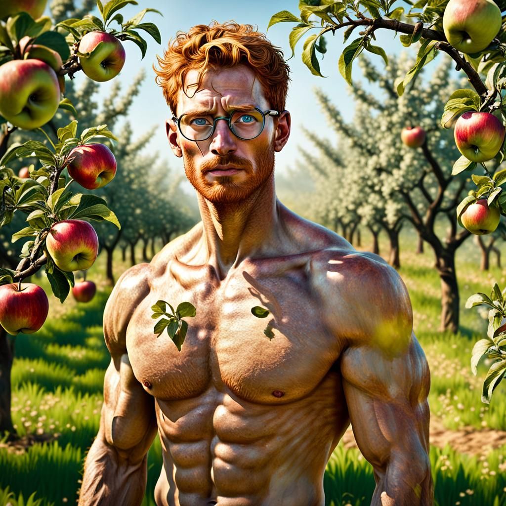 Soldier's Joyful Reunion in Apple Orchard at Dawn