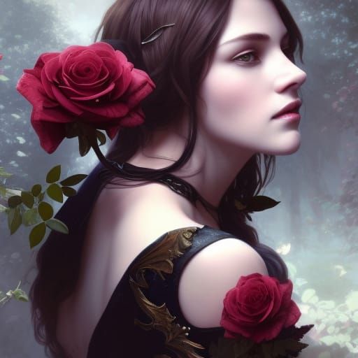 Gothic Rose Garden Portrait in Hyperdetailed Style