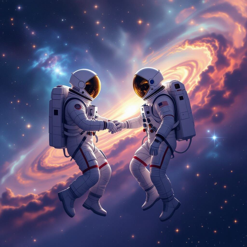 Astronauts Dancing Among the Stars in a Cosmic Waltz