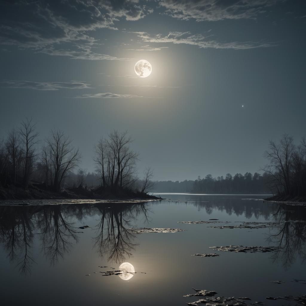 Spooky Lake with Moonlit Reflection