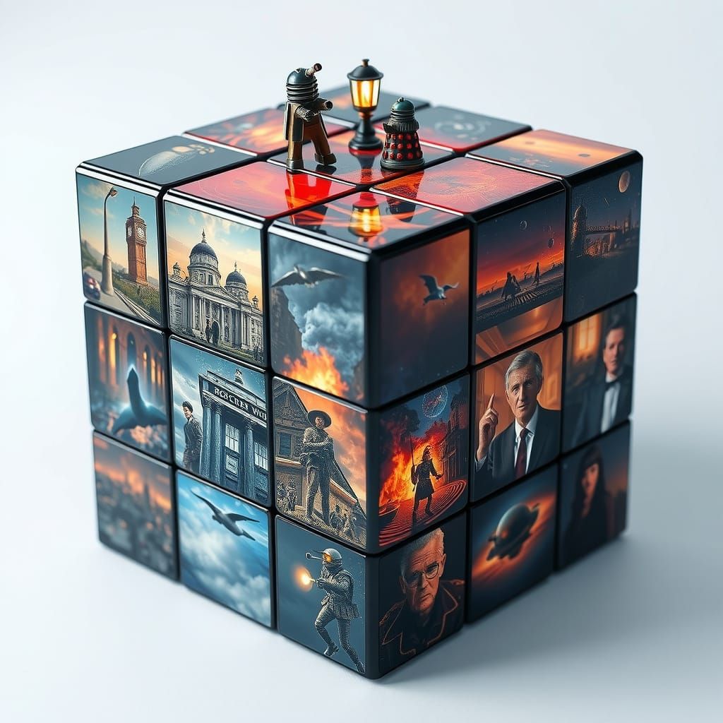 Surreal Doctor Who Rubik's Cube in Intricate 3D Art