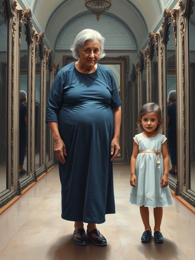 Hyperrealistic Oil Painting of Egyptian Granny with Daughter