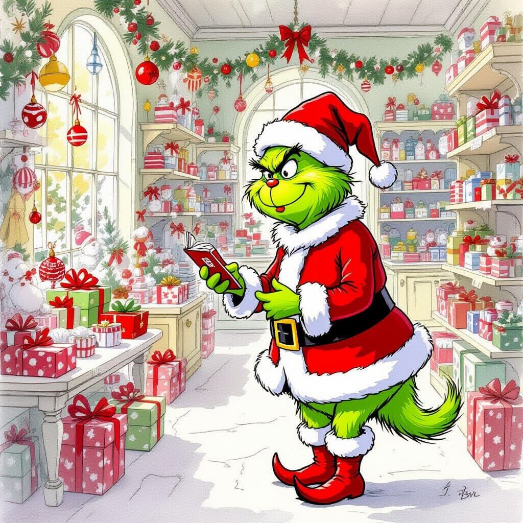 The Grinch Shopping for Christmas in Pastel Colors