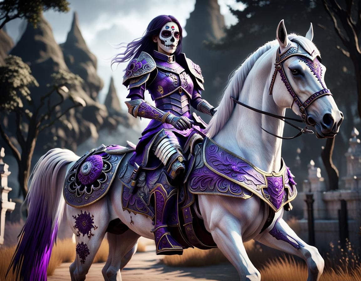 Day of the Dead Woman on Horse in 3D Style