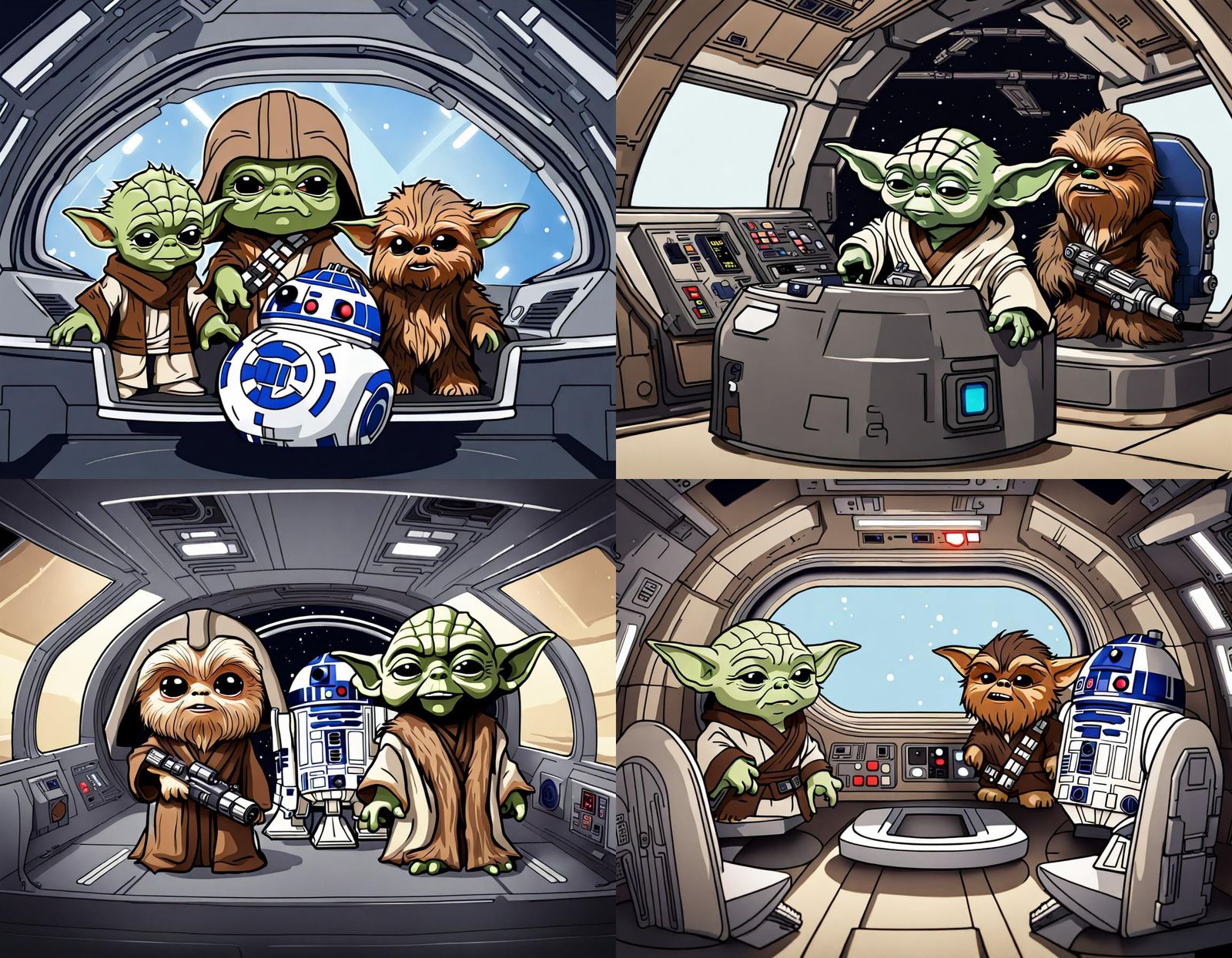 Chibi Star Wars Characters in Spaceship