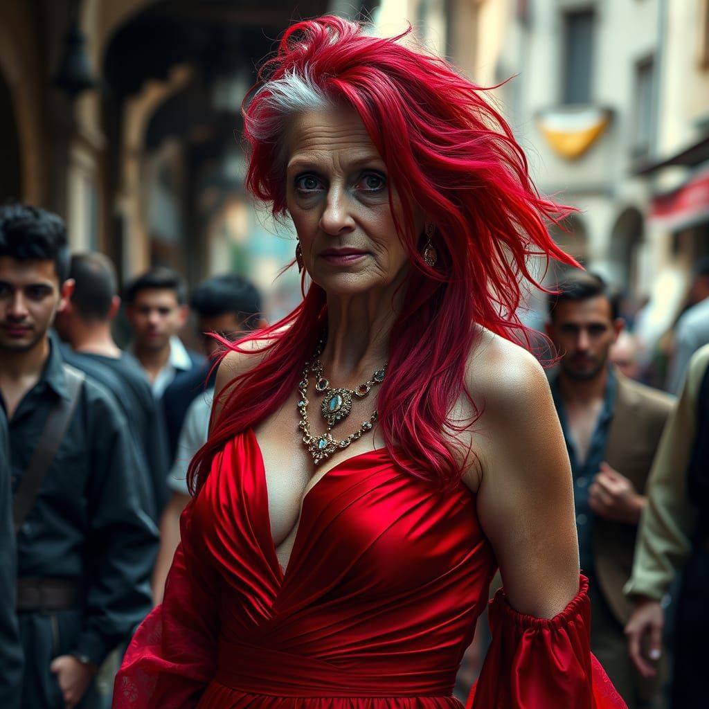 Renaissance Marketplace Scene with Elderly Transvestite