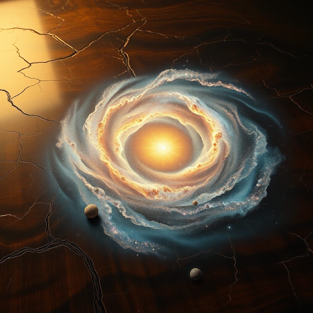 Galaxy on Ancient Lacquered Table: A Shimmering, Iridescent ...