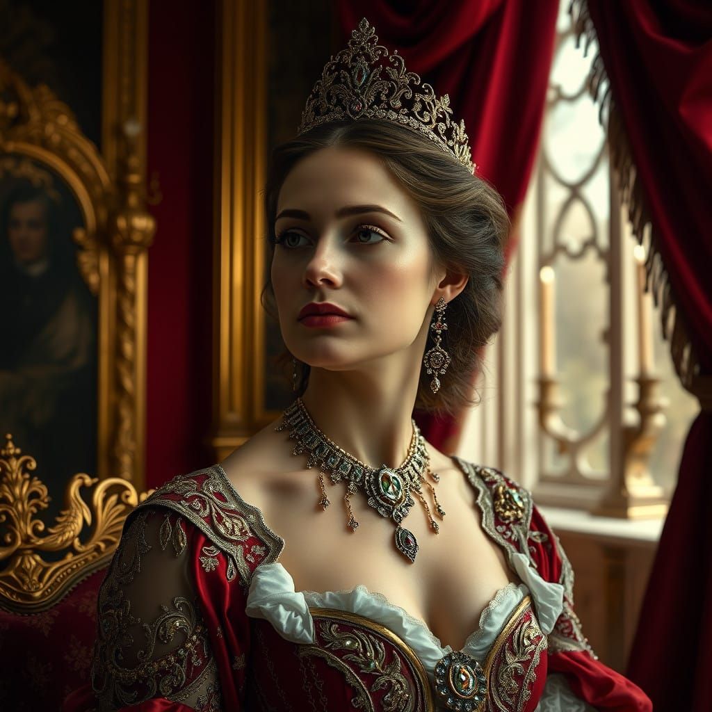 Regal Woman Adorned in Opulent Baroque Attire