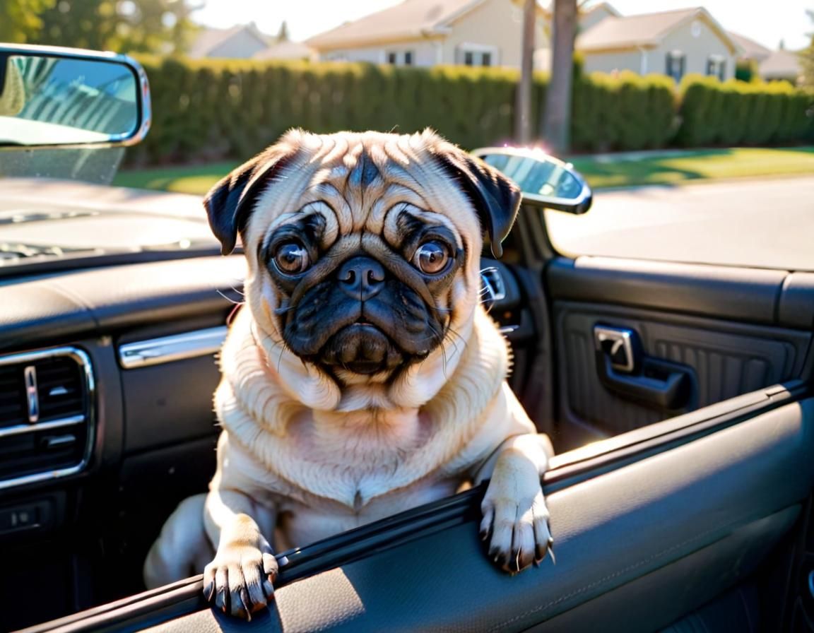 Pug in Car: An AI Generated Image