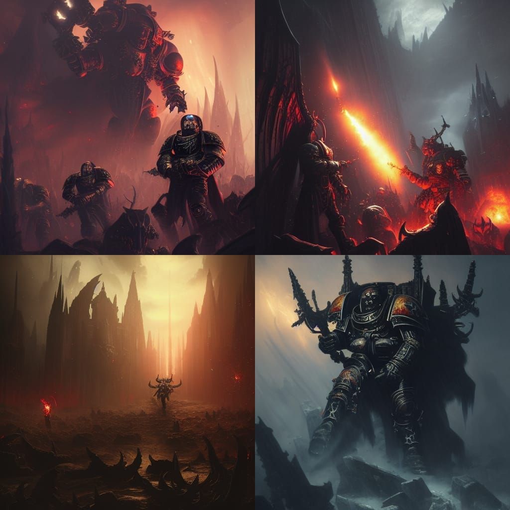 Gothic Space Marine Hunting Demons in Dark Fantasy
