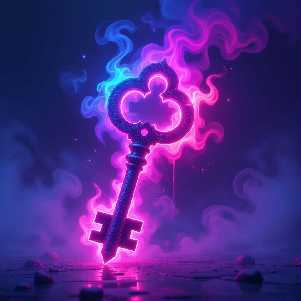 Glowing Key with Swirling Flames in Street Art Style