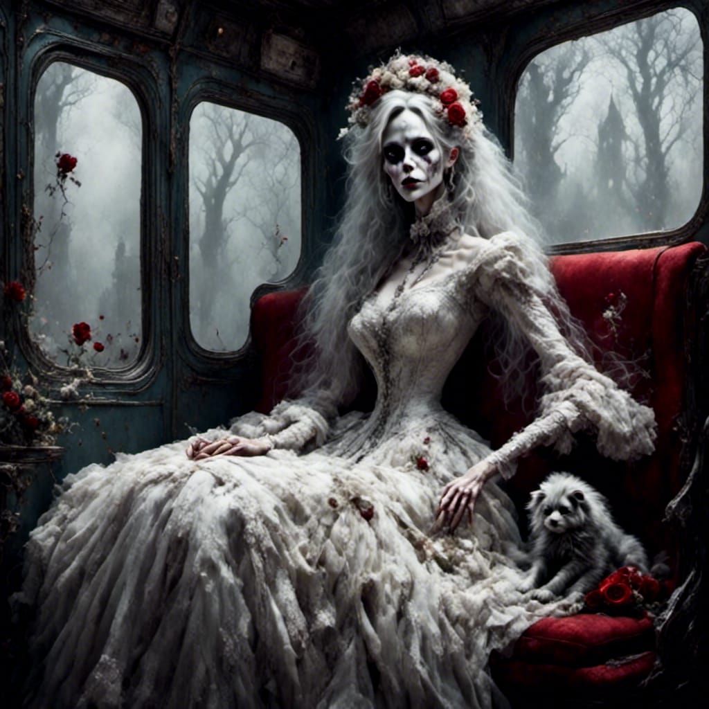 Bride sitting inside old bus