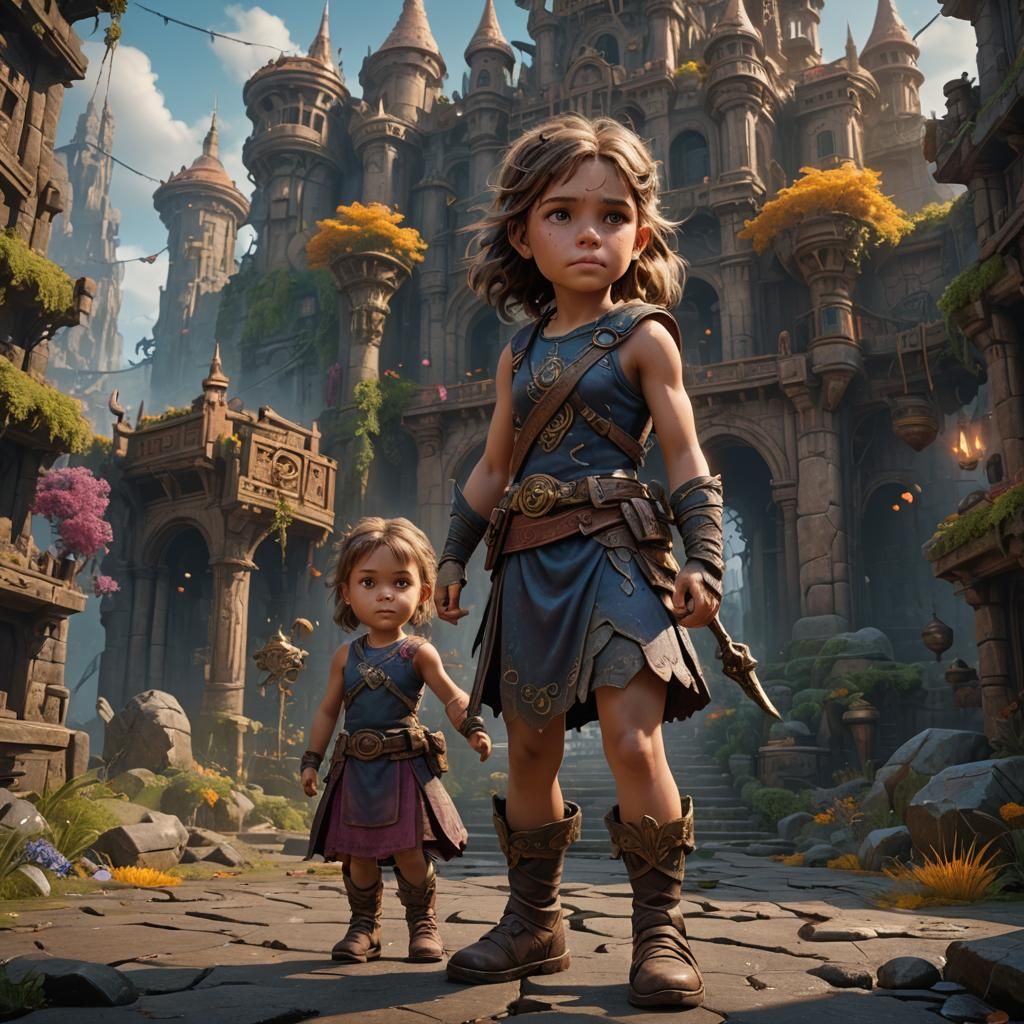 Muscular Little Girl: Detailed Matte Painting