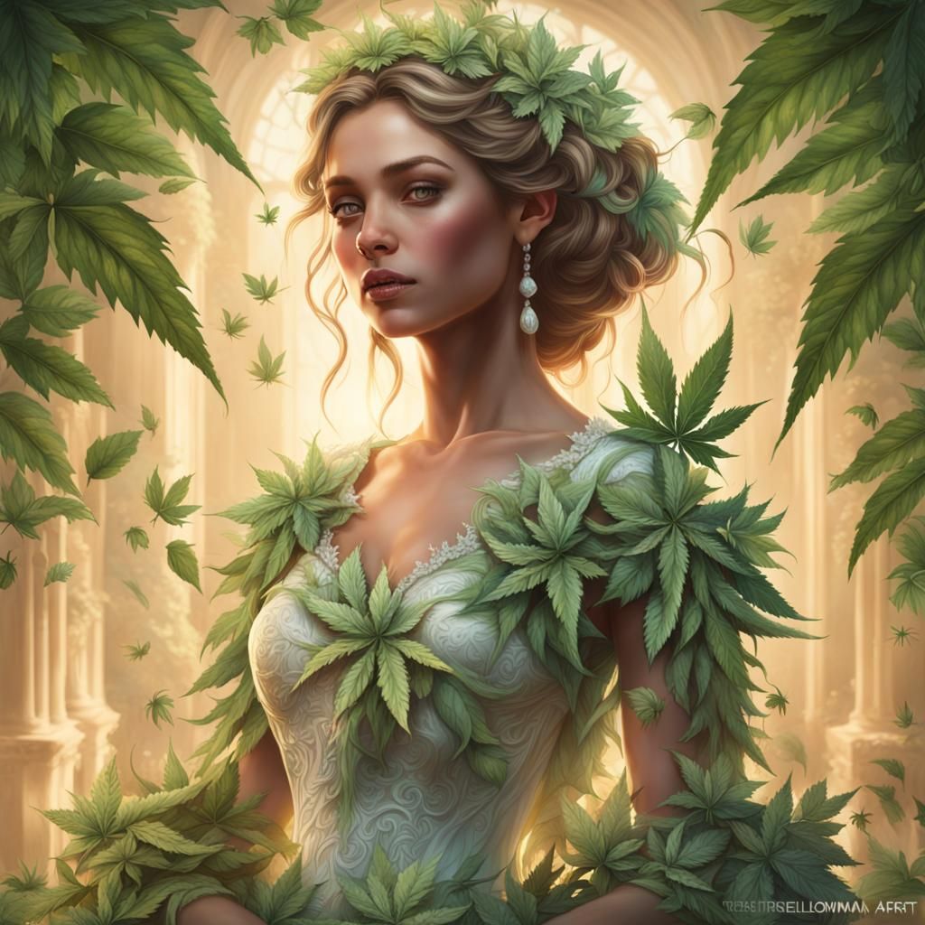 Marijuana Wedding Dress in Hyperdetailed Portrait