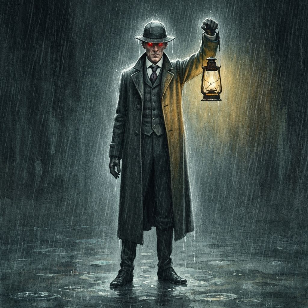 Sherlock Holmes in Rainy Victorian Scene