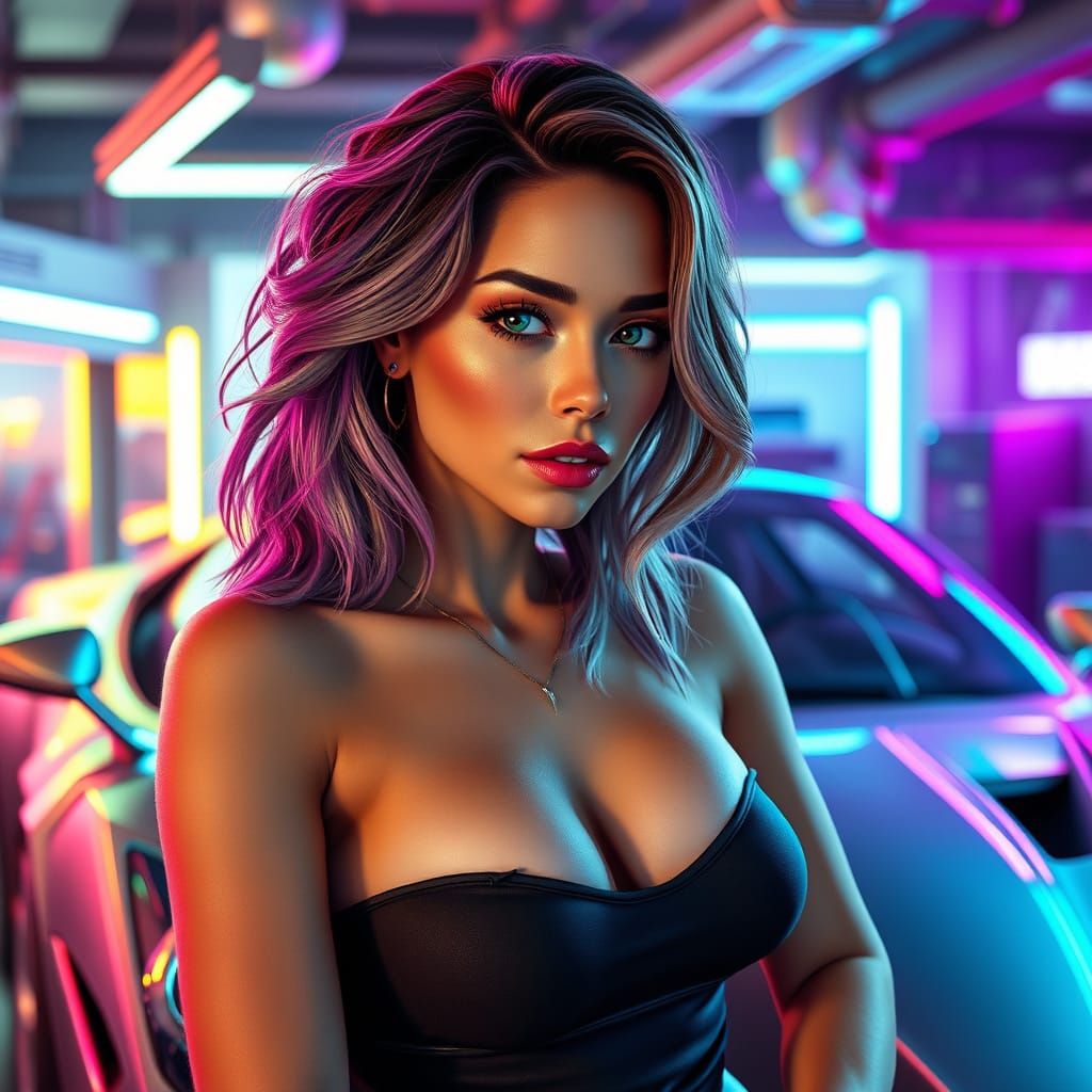 Cyberpunk Starlet Working on a Ferrari
