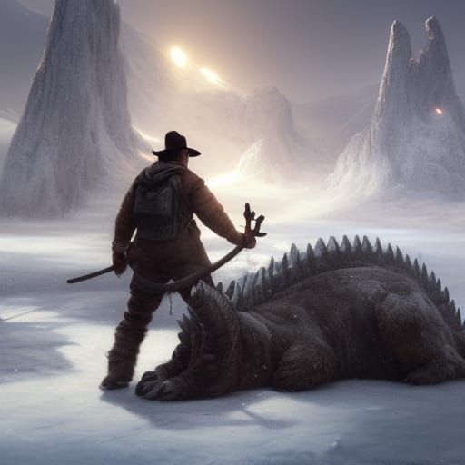 Cowboy and Polar Bear Versus Snow Dragon