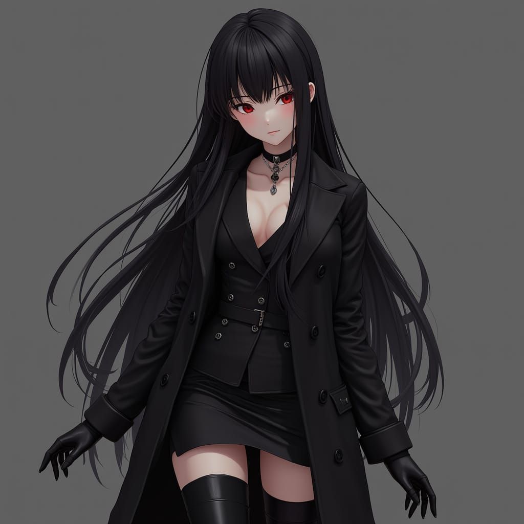 Elegant Japanese Video Game Character with Gothic Modern Fla...