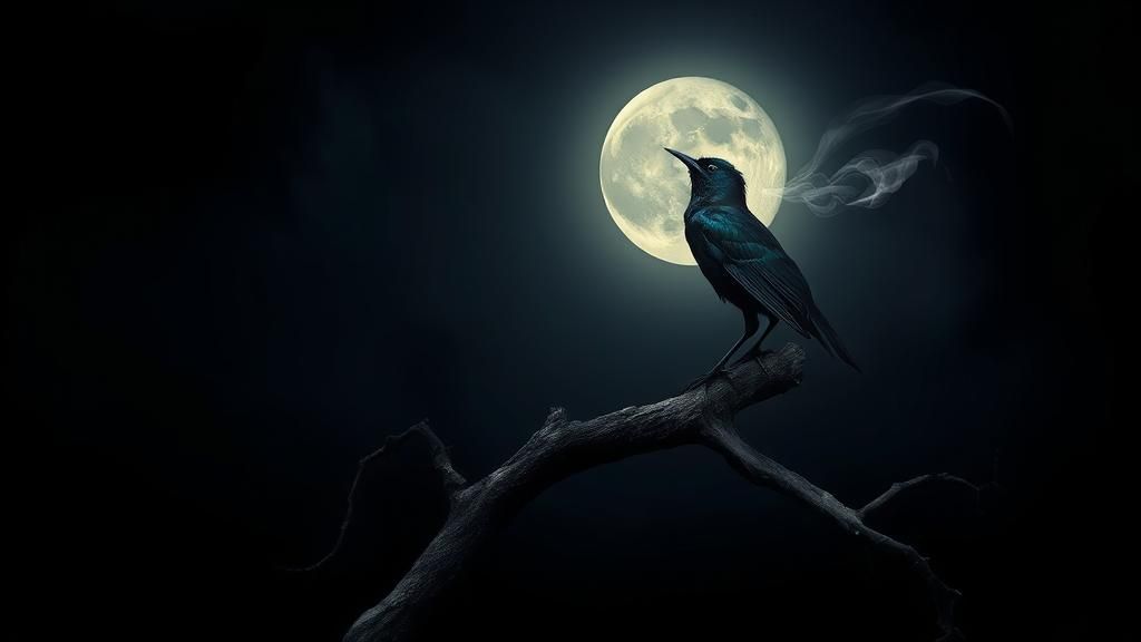 Blackbird's Song: Surrealist Night Scene with Hopeful Glow