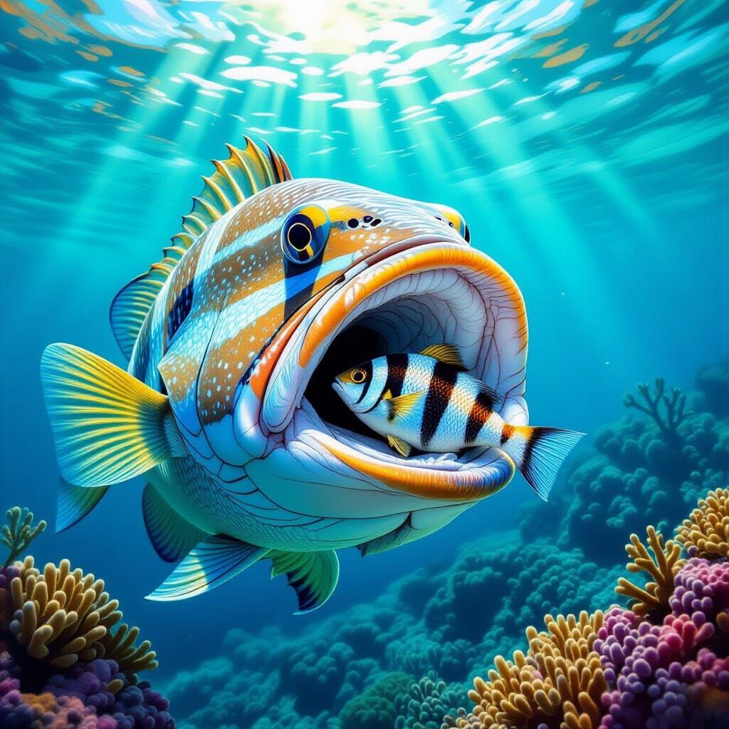 Cleaner Wrasse Performs Dental Work on Grouper