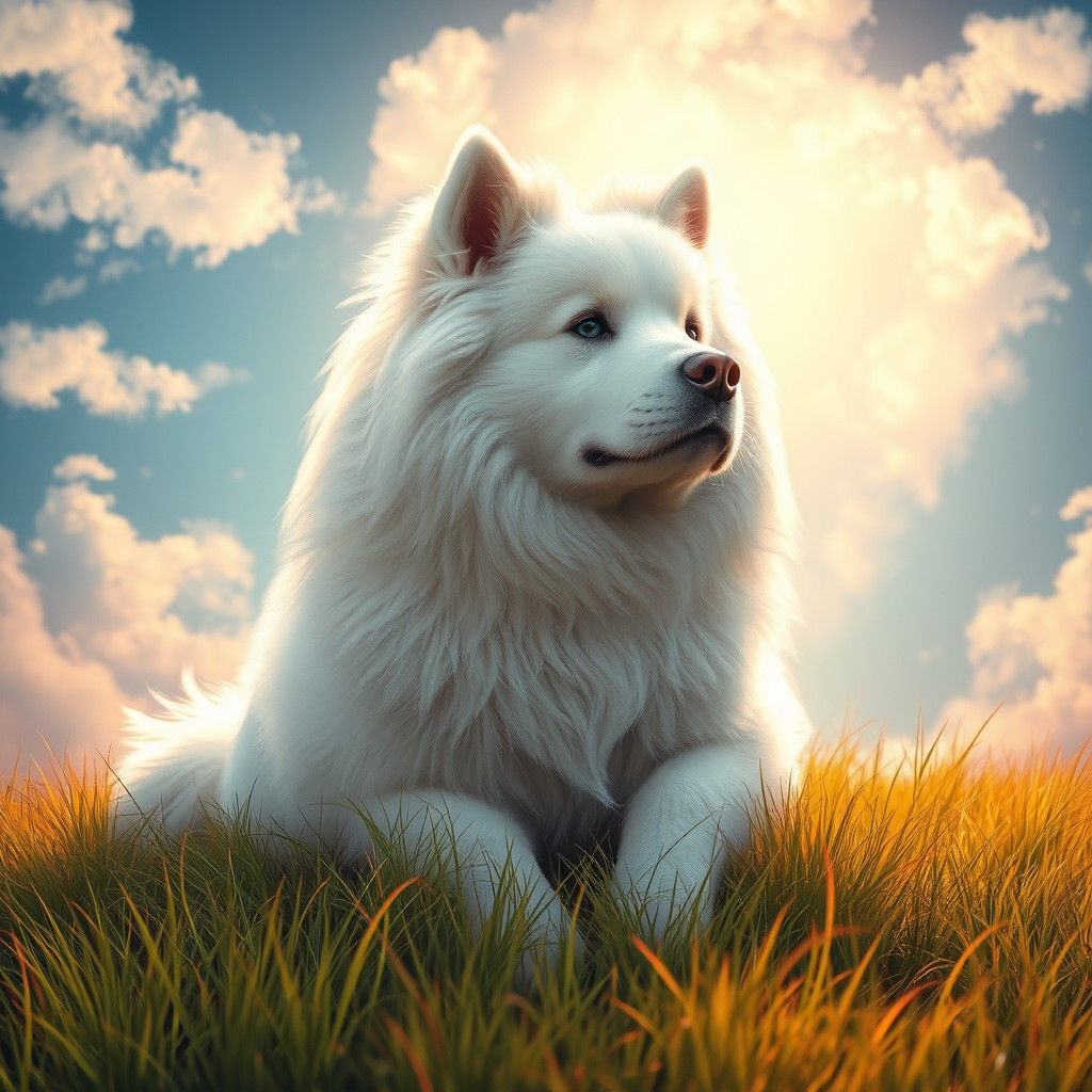 Majestic Fluffy Dog in Fantasy Landscape