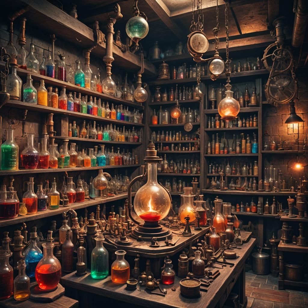 Colorful Alchemy Lab with Alchemist in HDR