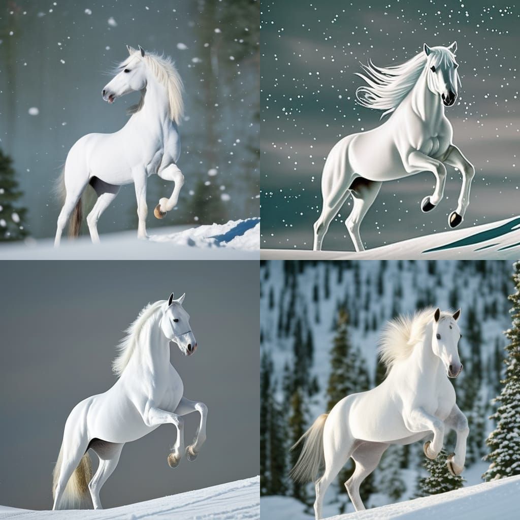 White Horse Detail on Snow