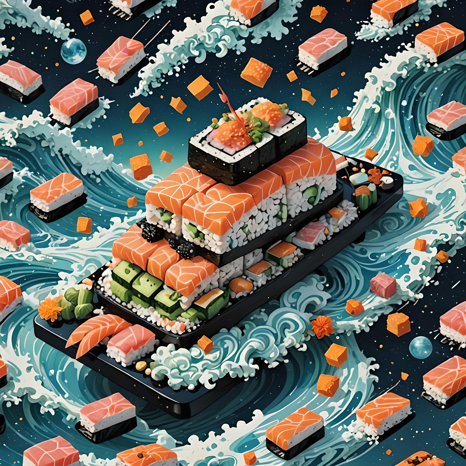 Surreal Tofu Sushi Astral Surfing Explosion