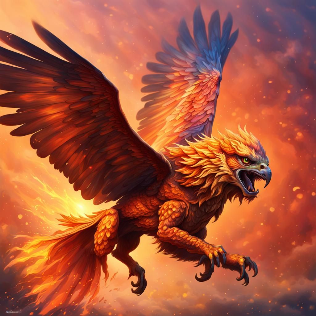 Fiery Gryphon in Flight: Splash Art Concept