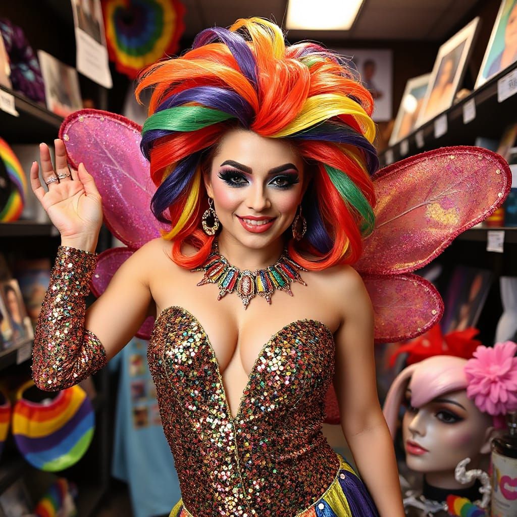 Rainbow Fairy Drag Queen in Pop Art Style