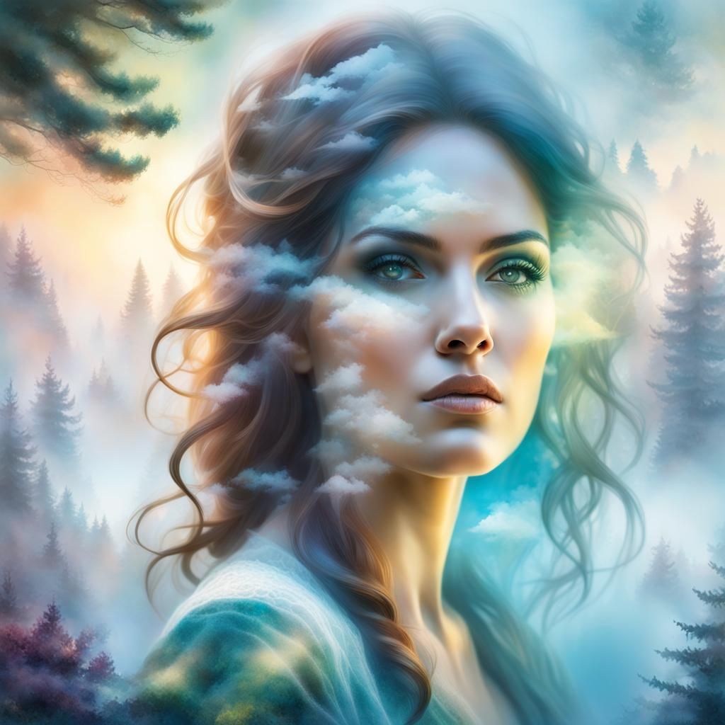 Double exposure, Beautiful Women in the heath