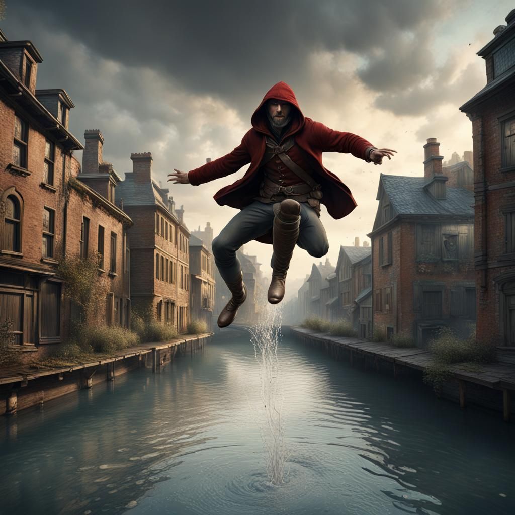 Hooded Man's Leap of Faith, 1890s Action Scene