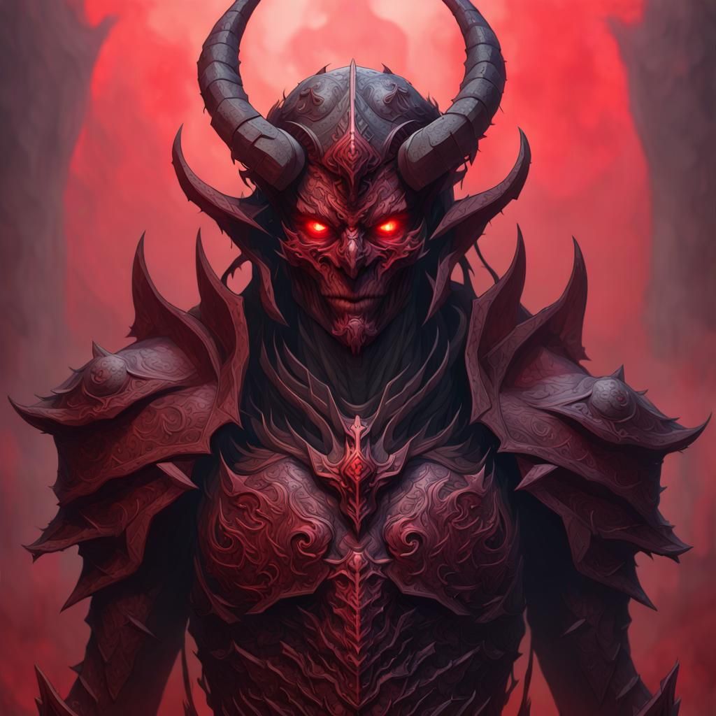 Demonic Red Figure in Shadowy Armor