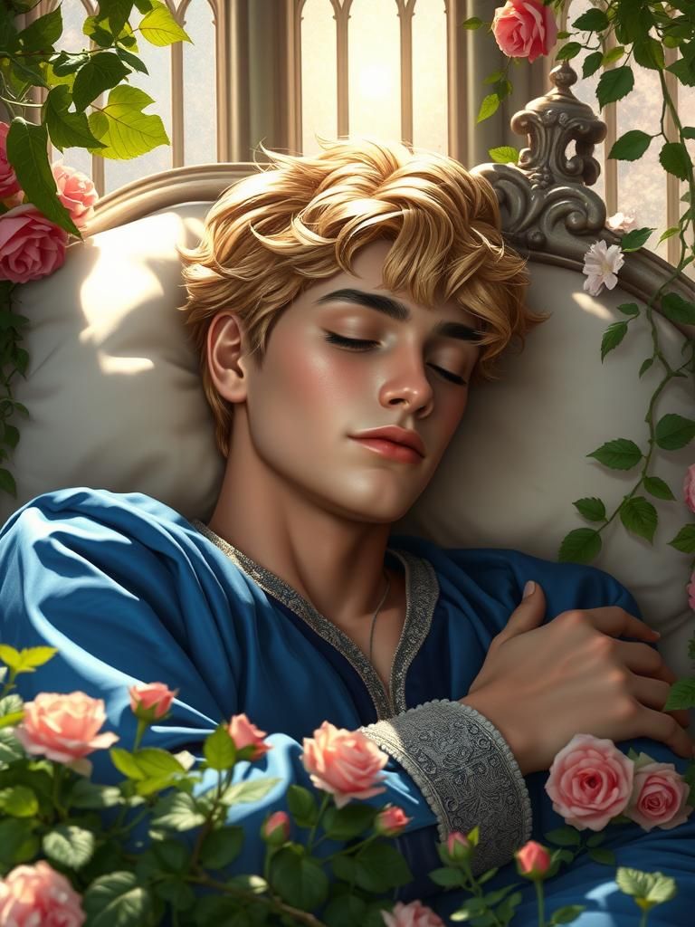 Sleeping Beauty as a man, short hair