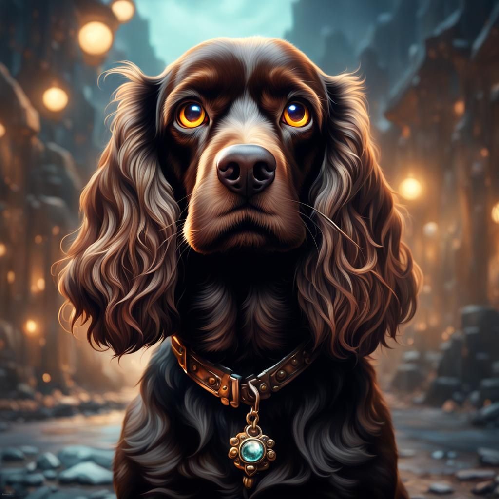 Big-Eyed Cocker Spaniel in Detailed Matte Painting