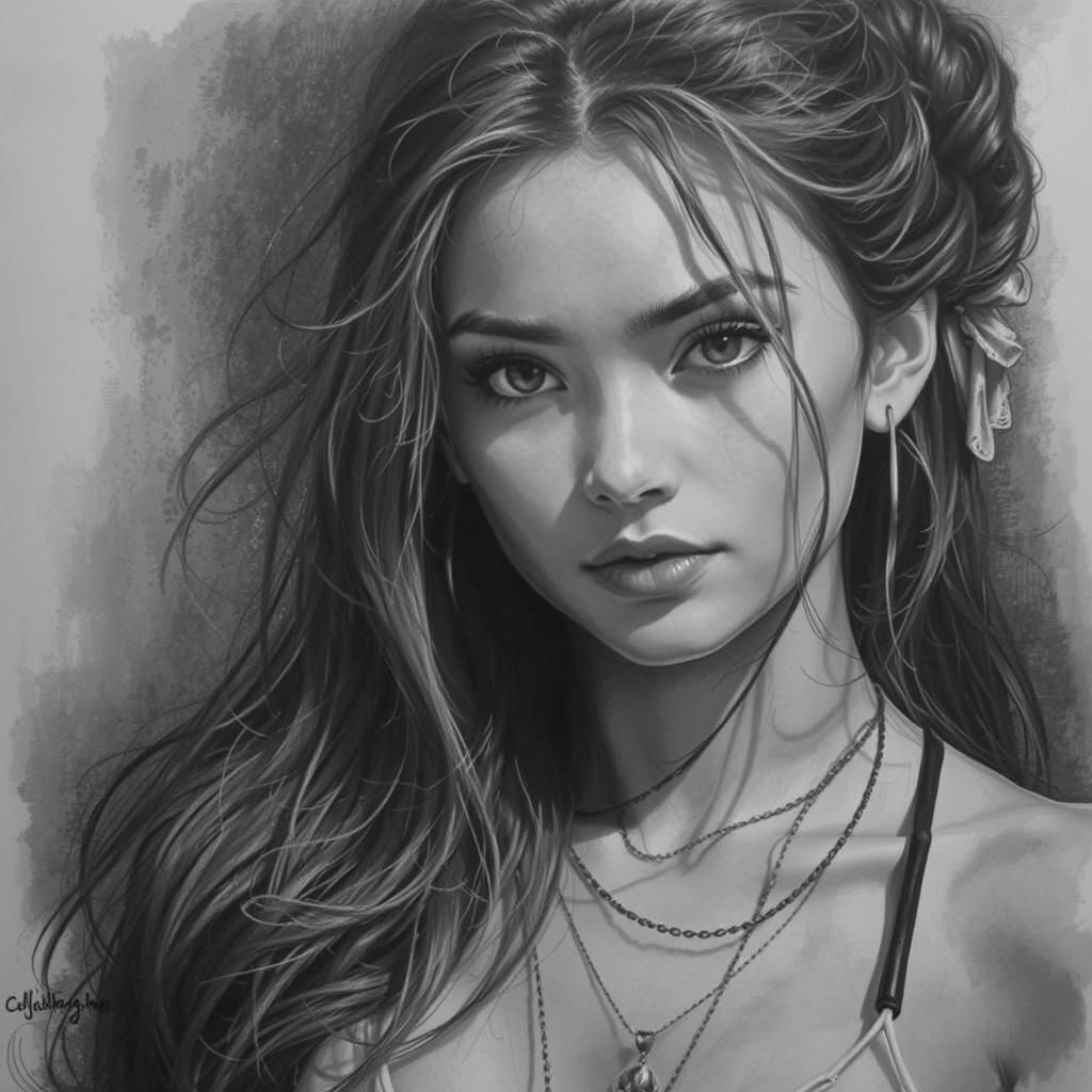Hyperdetailed Charcoal Drawing of Beauty
