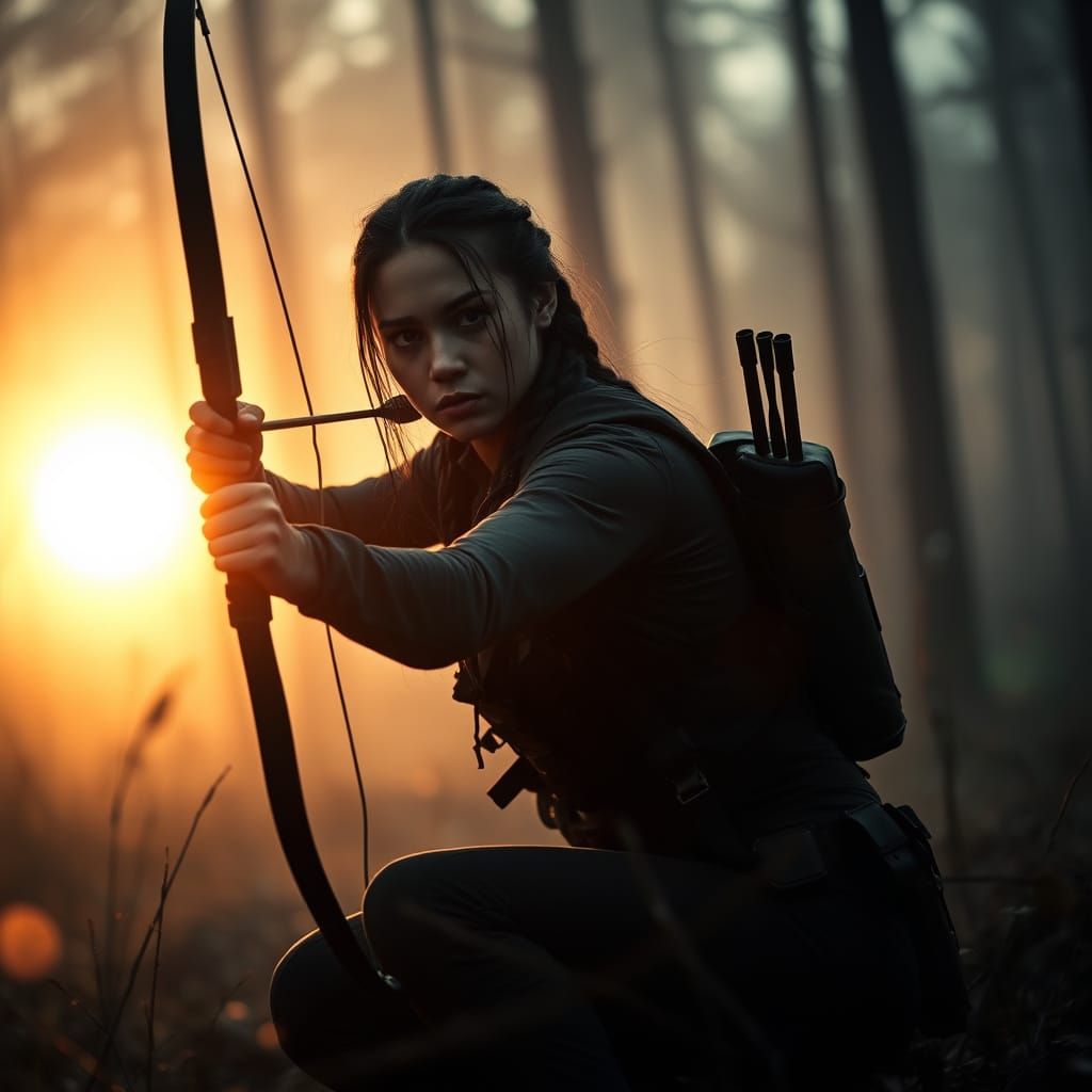 Dystopian Action Heroine in Misty Twilight