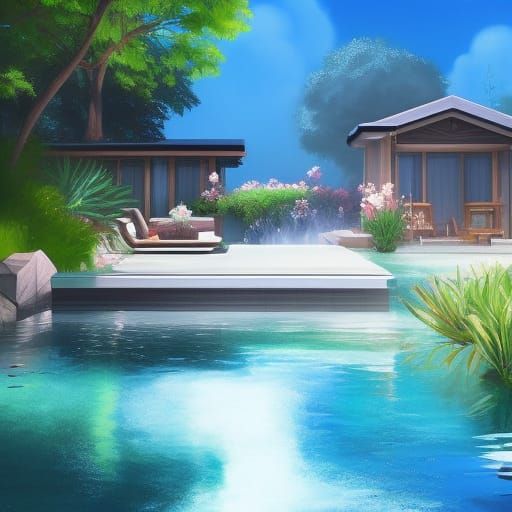 Iridescent Pool in Anime Digital Art Style