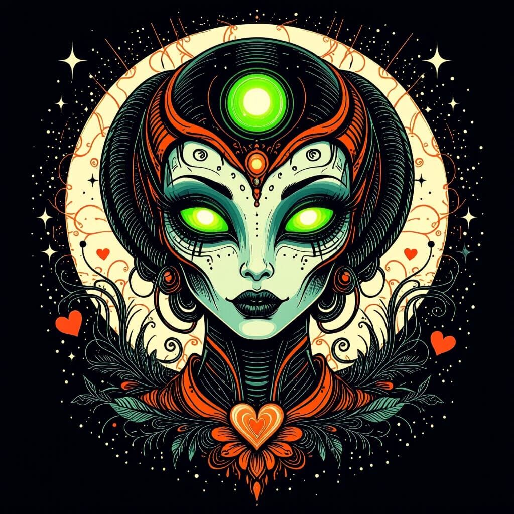 Fluorescent Alien Flash Tattoo Sheet in Surreal Style