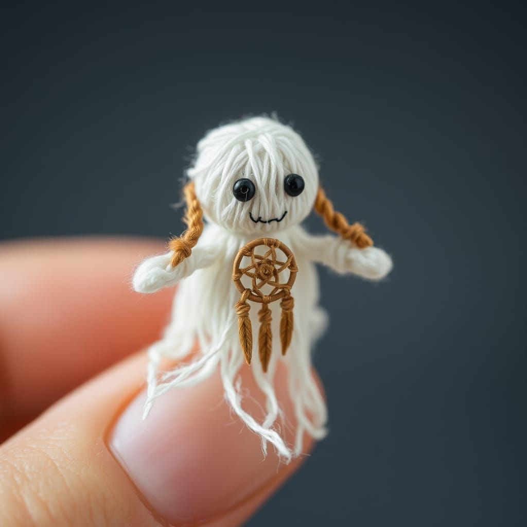 Macro Shot of a Tiny Woven Ghost Doll