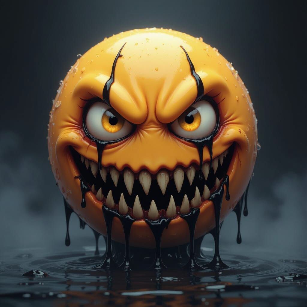 Terrifying Emoji with Dripping Goo and Creepy Eyes
