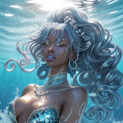 African-American Mermaid with Pearl, Hyperrealistic Digital ...