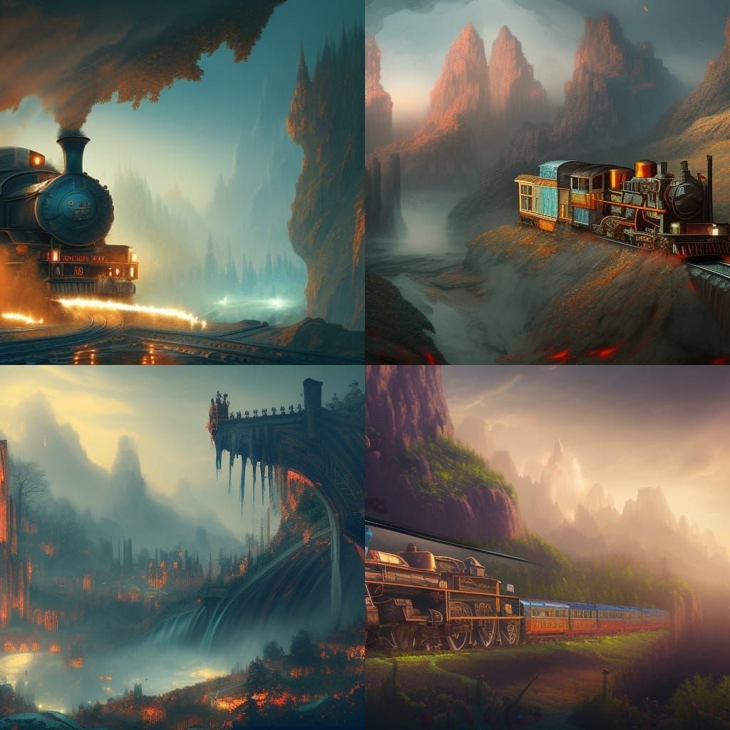 Detailed Matte Painting of a Fantastical Train