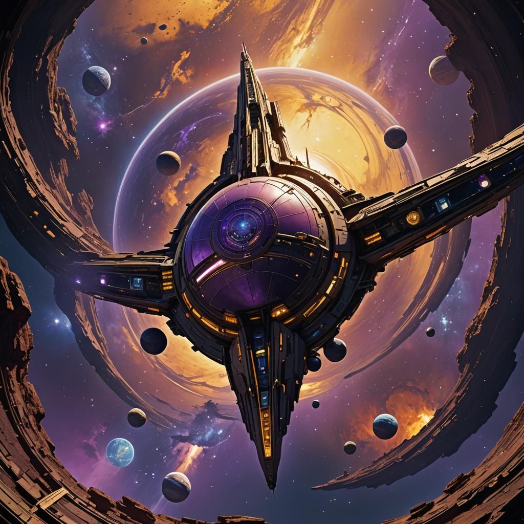 Federation Starship Orbiting Gas Giant: Dark Fantasy Concept...