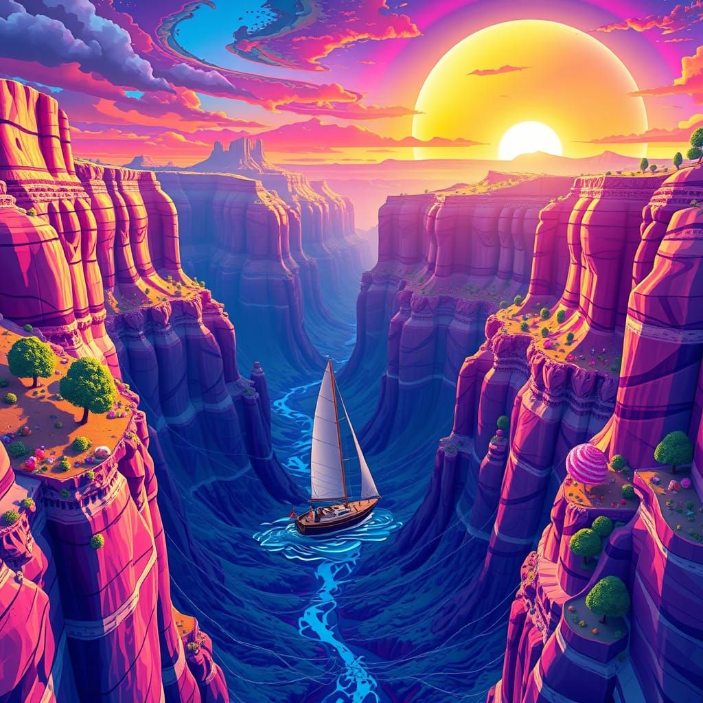 Sailboat in Psychedelic Candy Grand Canyon