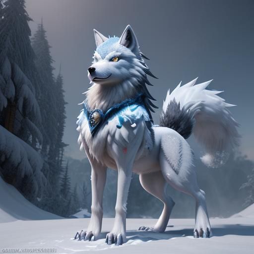 Snow Wolf Pokemon Howling in Winter Landscape