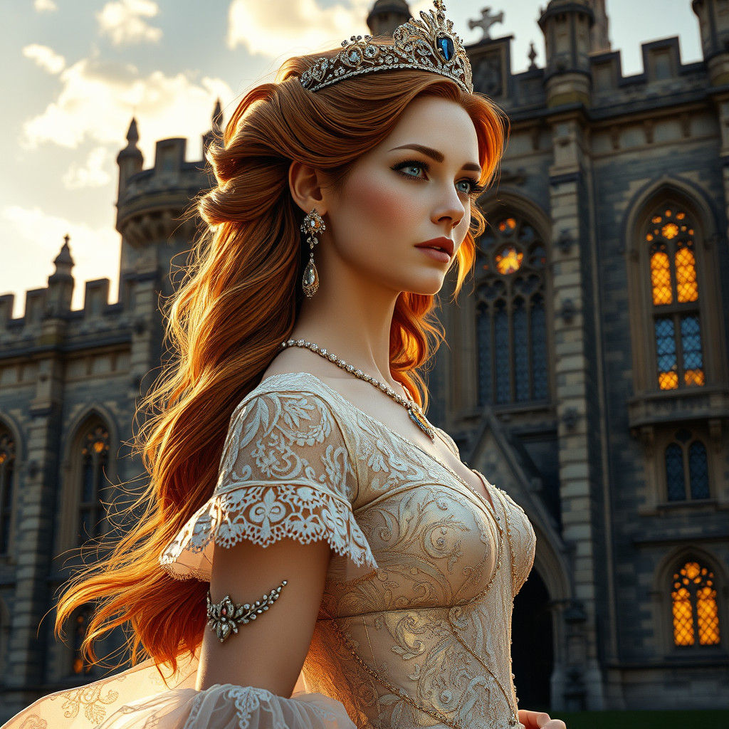 Ethereal Goddess in Baroque Style at Gothic Castle